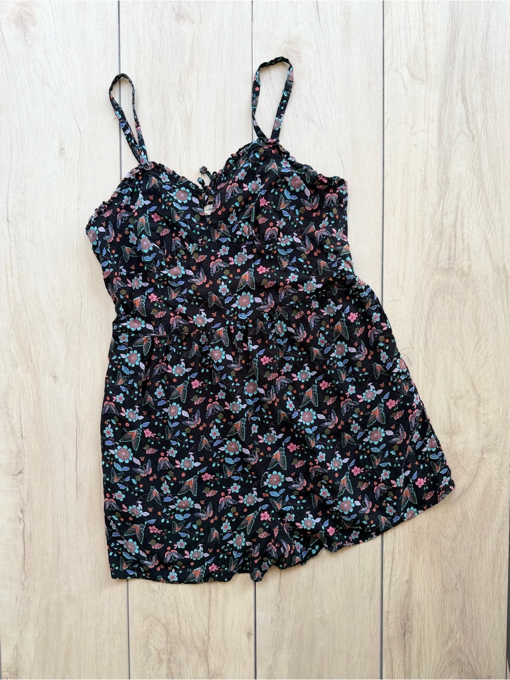 Live To Be Spoiled Black Floral Pocket Romper Youth L Boho Whimsy Fairycore